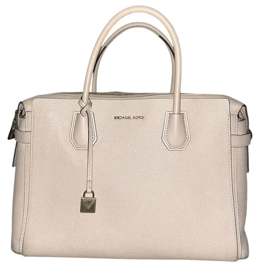 Michael Kors Mercer Large Pebbled Leather Light Pink Belted Satchel